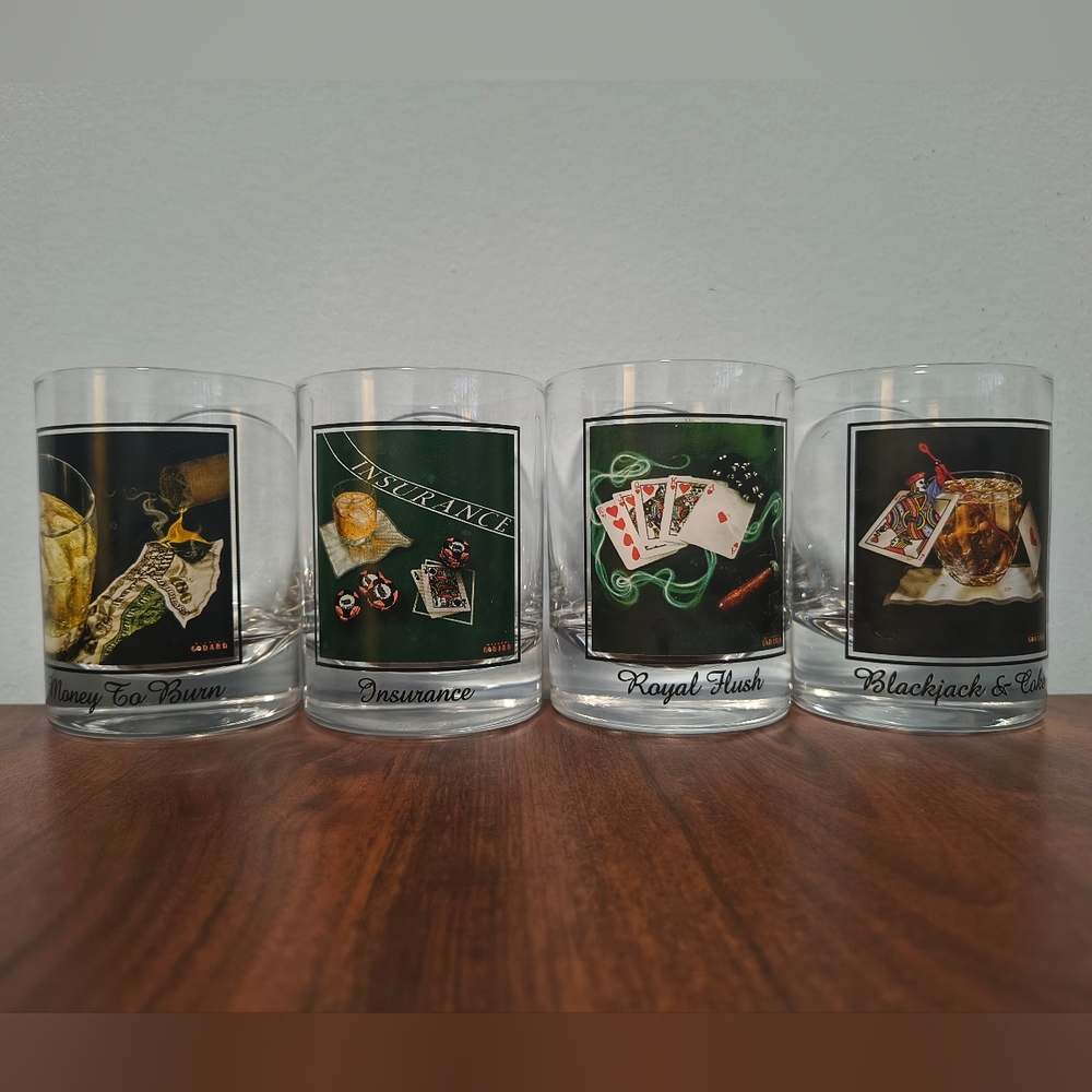 4 Michael Godard Art Whiskey Tumbler Glasses Gambling Casino Vegas **Read